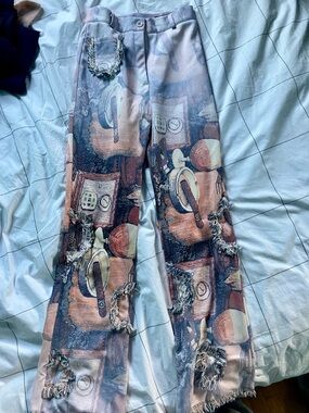 Artisan Wide-Leg Fringe Tapestry Pants in Multi-Tone